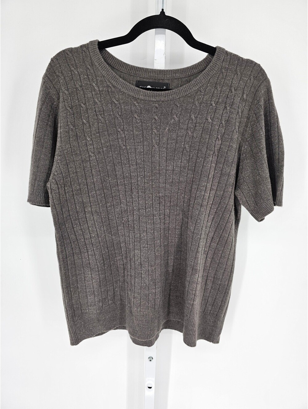 Sag Harbor Gray Acrylic Braided Rib Short Sleeve Boat-Neck Sweater Size L